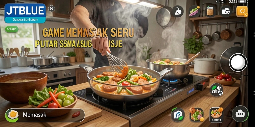 Tampilan antarmuka game Memasak yang menarik dan penuh warna.