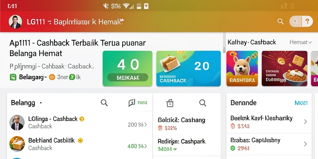 Antarmuka LG111 menunjukkan detail cashback dan promo menarik.
