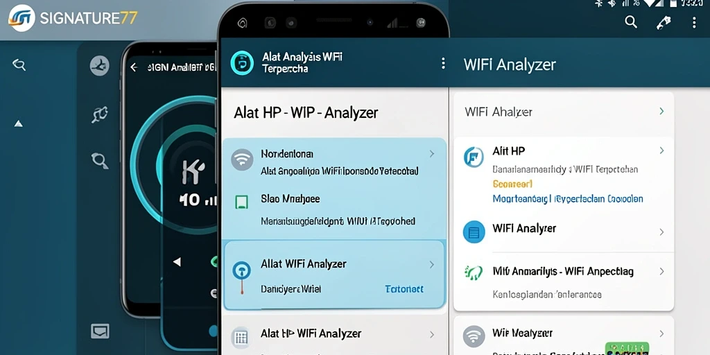 Screenshot utama SIGNATURE77 menampilkan antarmuka pengguna aplikasi WiFi Analyzer yang intuitif.