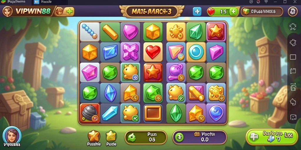 Tampilan antarmuka menarik dalam permainan Puzzle Match-3 VIPWIN88.