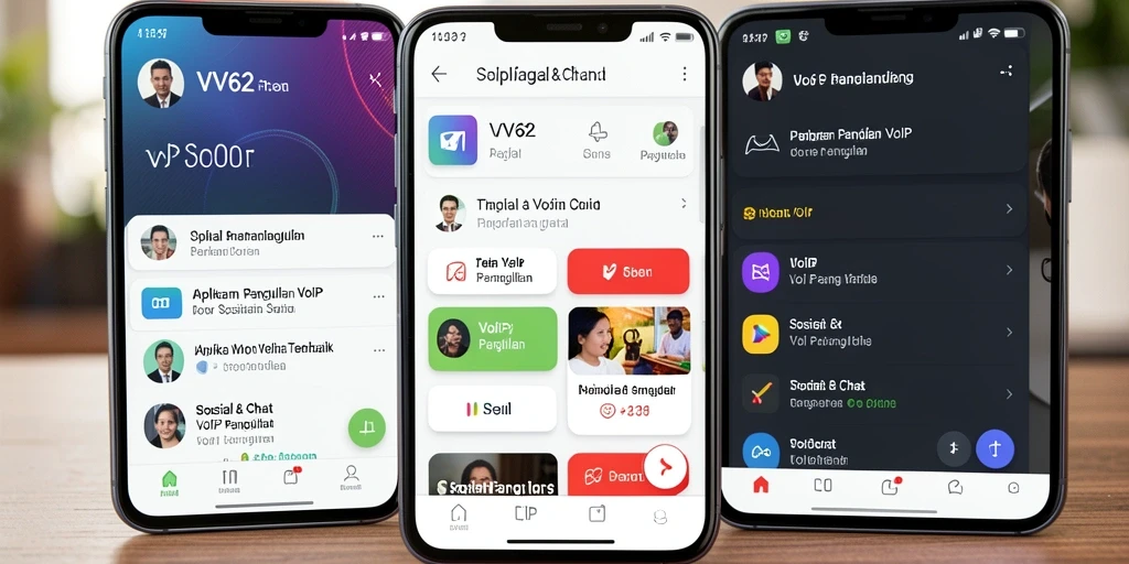 Tampilan antarmuka aplikasi VV62 saat melakukan panggilan VoIP.